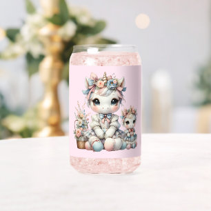 Pastel Kawaii Eenhoorn Moeder Dochter Duo Roze Blikvorm Glas