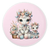 Pastel Kawaii Eenhoorn Moeder Dochter Duo Roze Keramische Knop (Voorkant)