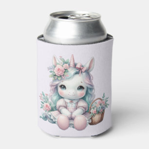 Pastel Kawaii Eenhoorn Pop met Bloemenmand Blikjeskoeler