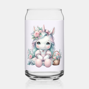 Pastel Kawaii Eenhoorn Pop met Bloemenmand Blikvorm Glas