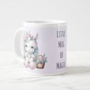 Pastel Kawaii Eenhoorn Pop met Bloemenmand Grote Koffiekop