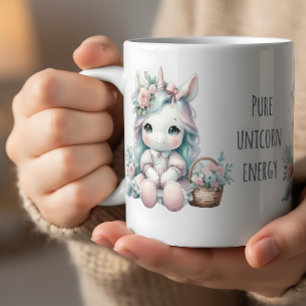 Pastel Kawaii Eenhoorn Pop met Bloemenmand Koffiemok