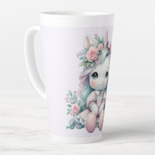 Pastel Kawaii Eenhoorn Pop met Bloemenmand Latte Mok