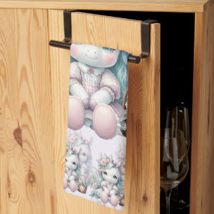 Pastel Kawaii Eenhoorn Pop met Bloemenmand Theedoek