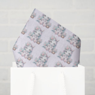 Pastel Kawaii Eenhoorn Pop met Bloemenmand Tissuepapier