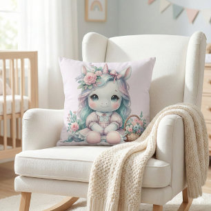 Pastel Kawaii Eenhoorn Pop met Bloemenmandje Kussen