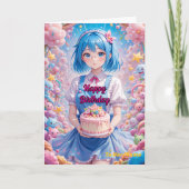 Pastel Kawaii Girl Cake Celebration Kaart (Voorkant)