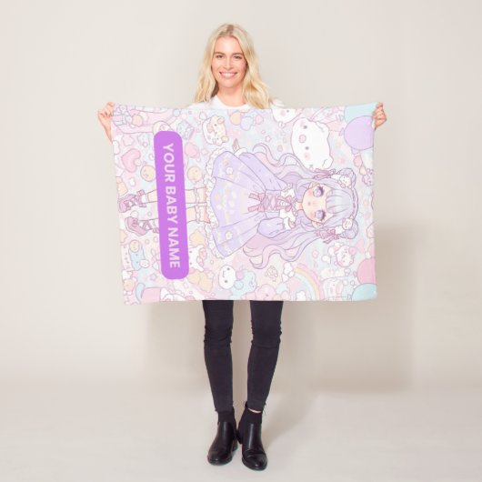 Pastel Kawaii Girl Design Fleece Deken (In situ)