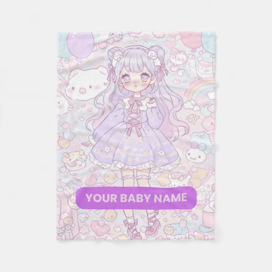 Pastel Kawaii Girl Design Fleece Deken (Voorkant)