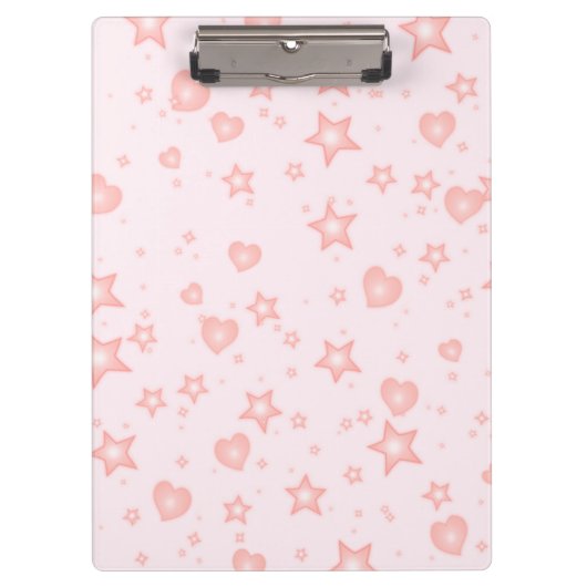 Pastel Kawaii Hearts & Stars – Cute Girly Pink Klembord (Voorkant)