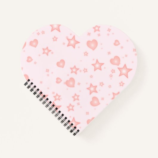 Pastel Kawaii Hearts & Stars – Cute Girly Pink Notitieboek (Voorkant)