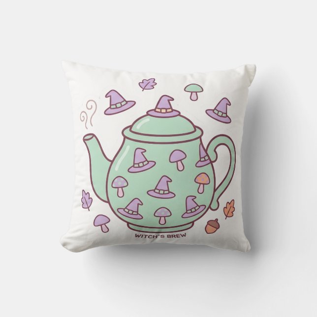 Pastel Kawaii Heksenbrouwsel Theepot Kussensloop Kussen (Voorkant)