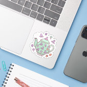 Pastel Kawaii Heksenbrouwsel Theepot Sticker (Laptop met iPhone)