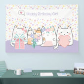 Pastel Kawaii Kat Vrienden Groet Cartoon Doodle Spandoek (Beurs)