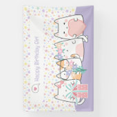 Pastel Kawaii Kat Vrienden Groet Cartoon Doodle Spandoek (Verticaal)
