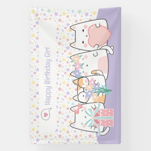 Pastel Kawaii Kat Vrienden Groet Cartoon Doodle Spandoek (Verticaal)