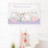 Pastel Kawaii Kat Vrienden Groet Cartoon Doodle Spandoek (Insitu)