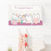 Pastel Kawaii Kat Vrienden Groet Cartoon Doodle Spandoek (Insitu)
