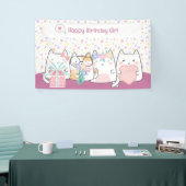 Pastel Kawaii Kat Vrienden Groet Cartoon Doodle Spandoek (Beurs)