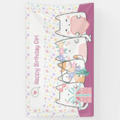 Pastel Kawaii Kat Vrienden Groet Cartoon Doodle Spandoek (Verticaal)