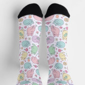 Pastel Kawaii Katten en Lente Bloemen Patroon Sokken (Top)