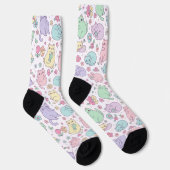 Pastel Kawaii Katten en Lente Bloemen Patroon Sokken (Rechts)