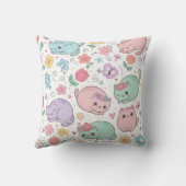 Pastel Kawaii Katten en Lente Bloemen Worp Kussen (Achterkant)