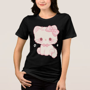 Pastel Kawaii Kitty met Strik Tri-Blend Shirt