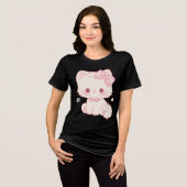 Pastel Kawaii Kitty met Strik Tri-Blend Shirt (Voorkant volledig)