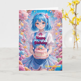 Pastel Kawaii Meisjestaart Viering Kaart