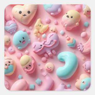 Pastel Kawaii Snoep Karakter Kunst Vierkante Sticker