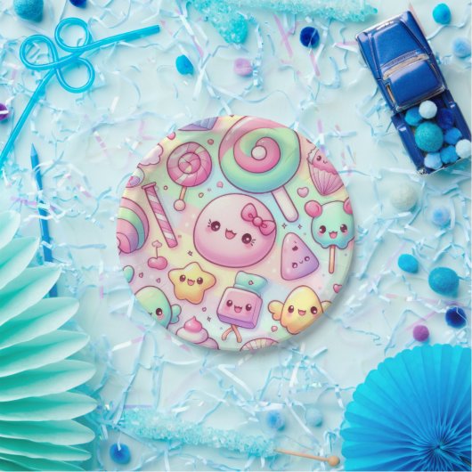 Pastel Kawaii Snoep Pattern Kids Verjaardagsfeest Papieren Bordje (Feest)