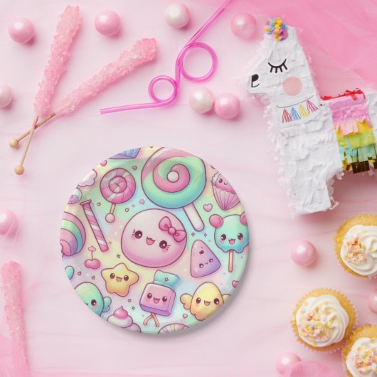 Pastel Kawaii Snoep Pattern Kids Verjaardagsfeest Papieren Bordje (Feest)
