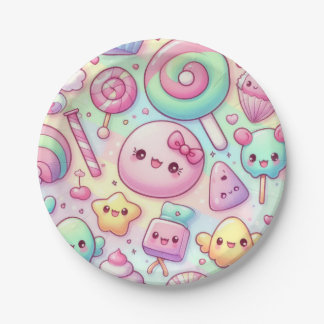 Pastel Kawaii Snoep Pattern Kids Verjaardagsfeest Papieren Bordje