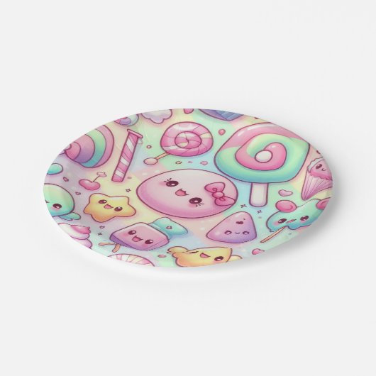 Pastel Kawaii Snoep Pattern Kids Verjaardagsfeest Papieren Bordje (Gekanteld)
