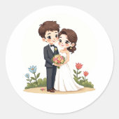 Pastel Kawaii Trouwkoppel Ronde Sticker (Voorkant)