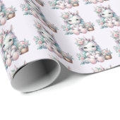 Pastel Kawaii Unicorn Doll with Flower Basket Cadeaupapier (Rol Hoek)