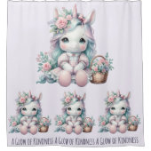 Pastel Kawaii Unicorn Doll with Flower Basket Douchegordijn (Voorkant)