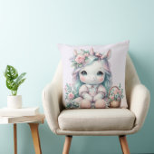 Pastel Kawaii Unicorn Doll with Flower Basket Kussen (Stoel)