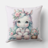 Pastel Kawaii Unicorn Doll with Flower Basket Kussen (Achterkant)