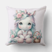 Pastel Kawaii Unicorn Doll with Flower Basket Kussen (Voorkant)