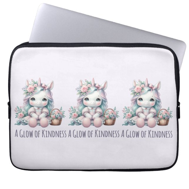 Pastel Kawaii Unicorn Doll with Flower Basket Laptop Sleeve (Voorkant)