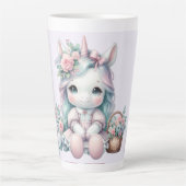 Pastel Kawaii Unicorn Doll with Flower Basket Latte Mok (Voorkant)