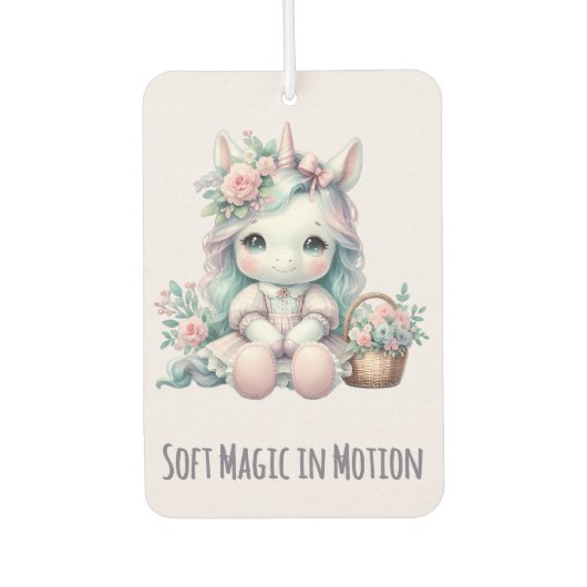 Pastel Kawaii Unicorn Doll with Flower Basket Luchtverfrisser (Voorkant)