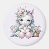 Pastel Kawaii Unicorn Doll with Flower Basket Magneet (Voorkant)
