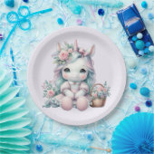Pastel Kawaii Unicorn Doll with Flower Basket Papieren Bordje (Feest)