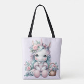 Pastel Kawaii Unicorn Doll with Flower Basket Tote Bag (Achterkant)