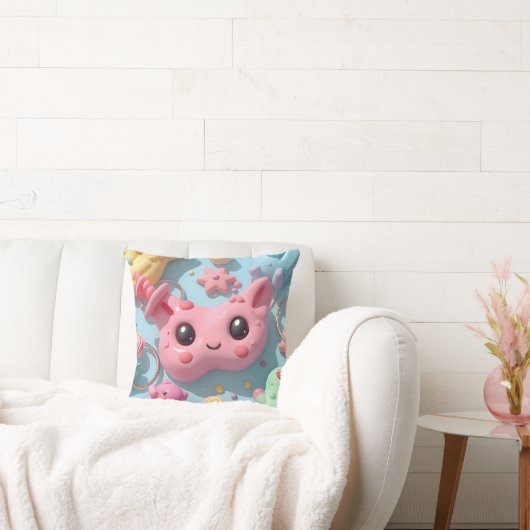 Pastel Kawaii Wezens Fantasie Kunst Kussen (Bank)