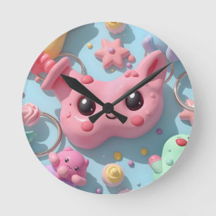 Pastel Kawaii Wezens Fantasie Kunst Ronde Klok