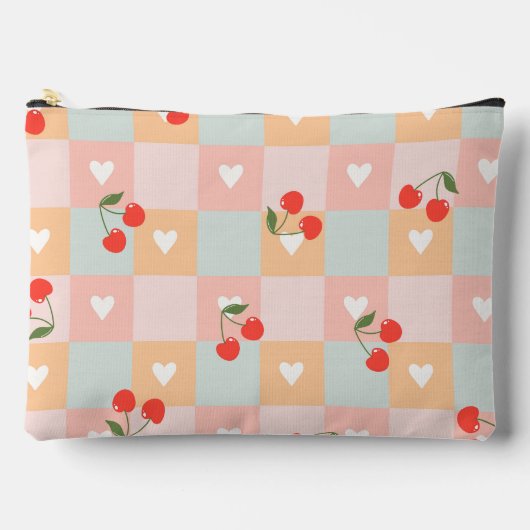 Pastel Kersen en Hart Geruit Patroon Etui (Voorkant)